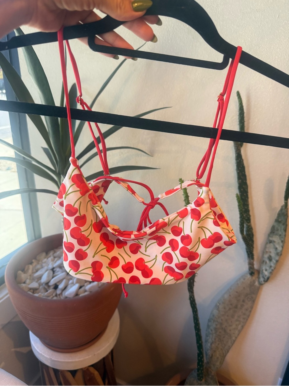 Skatie Cherry Print Crop Bikini Top - Red/white